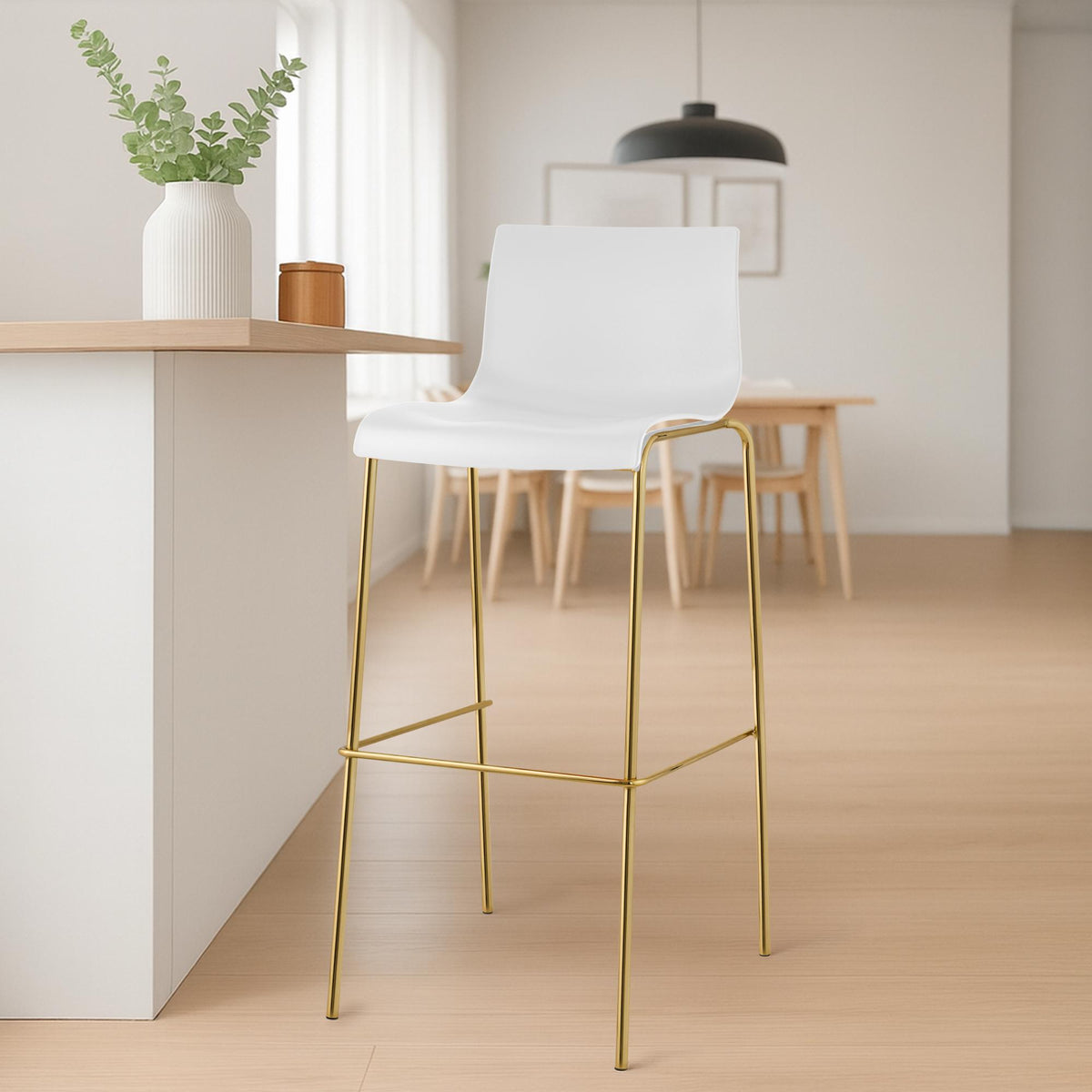 Barkruk Hover Vierkante Poten Goud Kunststof wit weiß