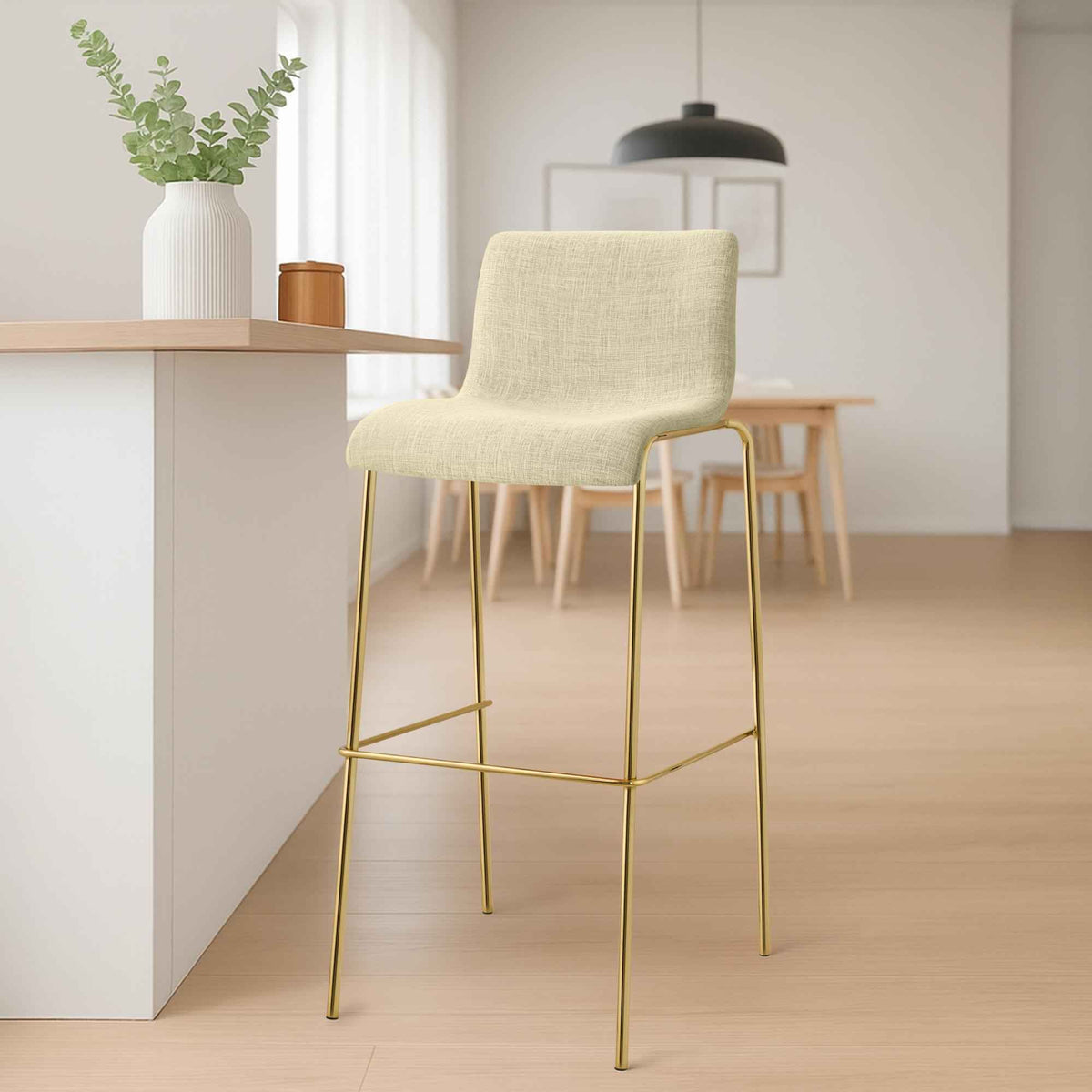 Barhocker Hoover Stoff 4-Fuß Gold creme