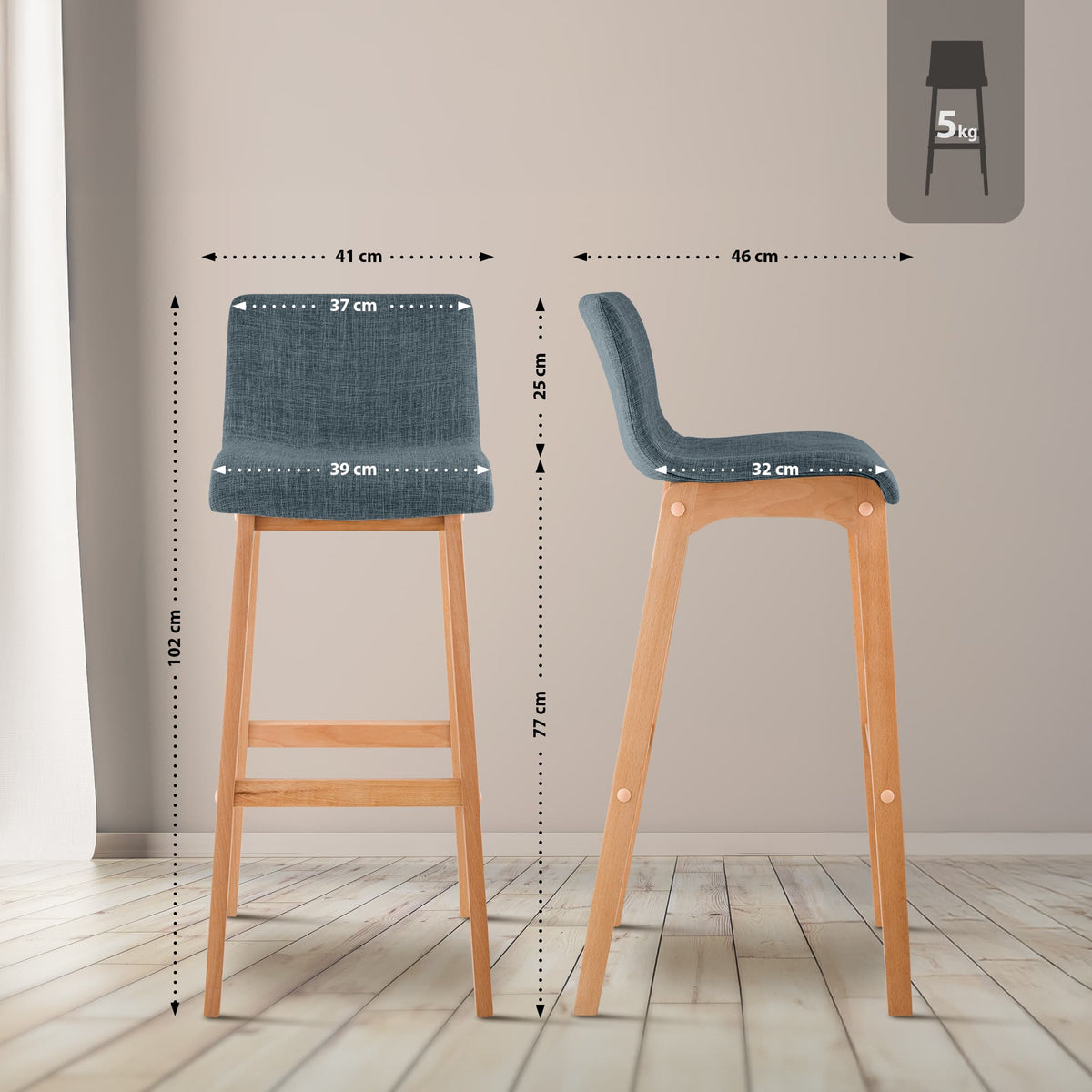 Set van 2 barkrukken Hover Natura Stof blauw blau