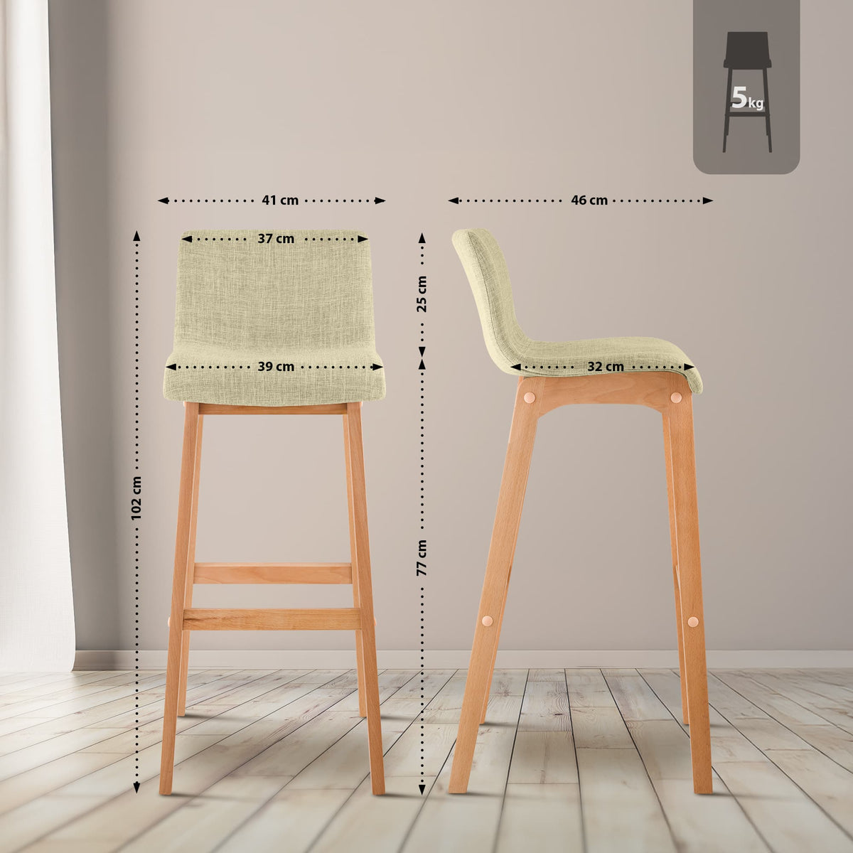 Set van 2 barkrukken Hover Natura Stof creme creme