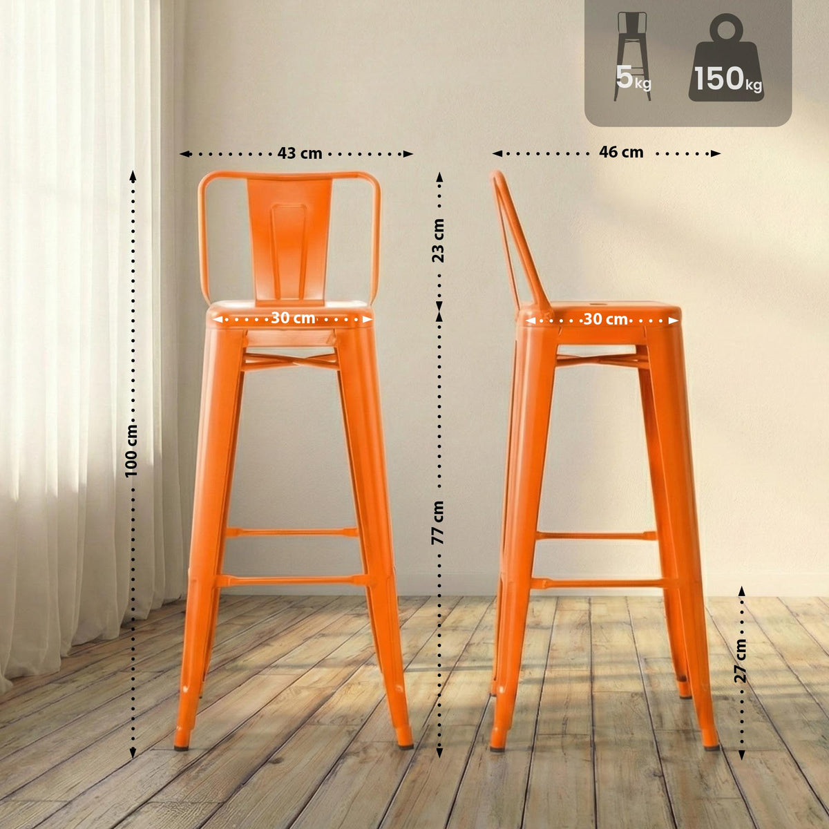 4er Set Barhocker Mason orange