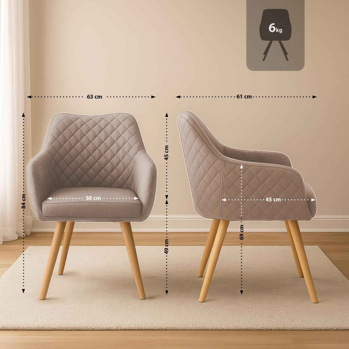 Eetkamerstoel Gent Stof natura,taupe taupe