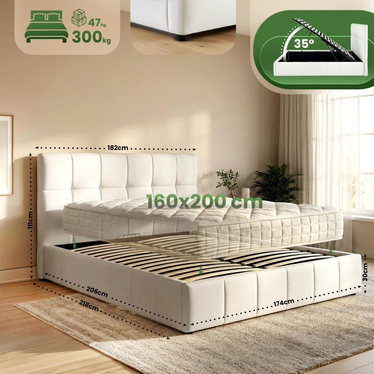 Gestoffeerd bed Ladia creme,160 cm creme