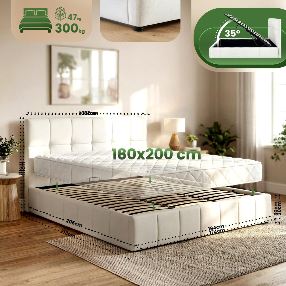Gestoffeerd bed Ladia creme,180 cm creme