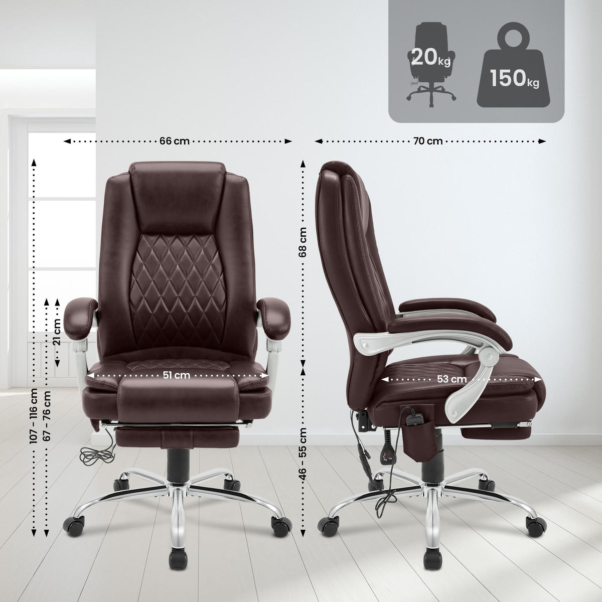 Bureaustoel Rubia met Massagefunctie bruin braun