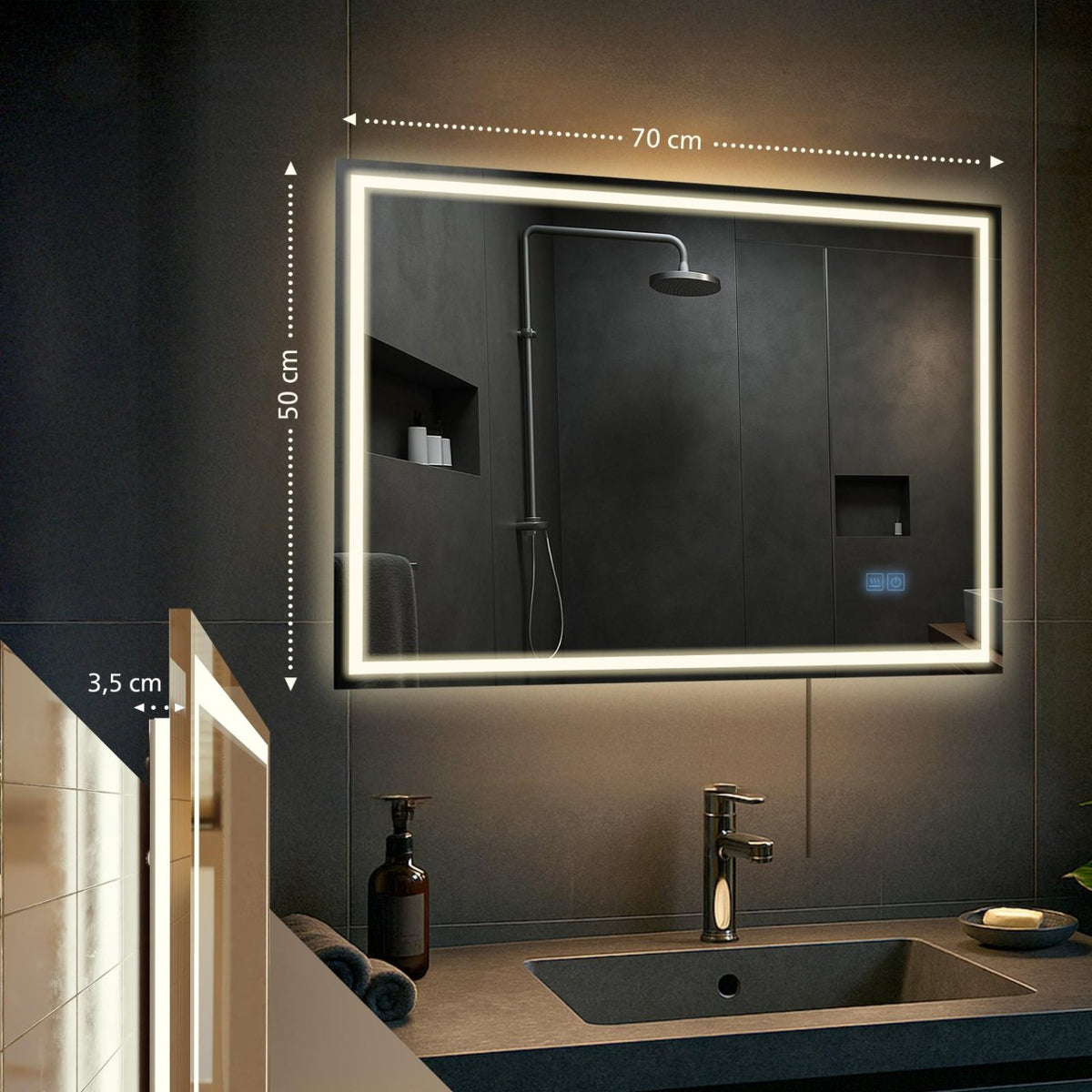 Badkamerspiegel Jaffrey met Bluetooth 50x70 cm klarglas