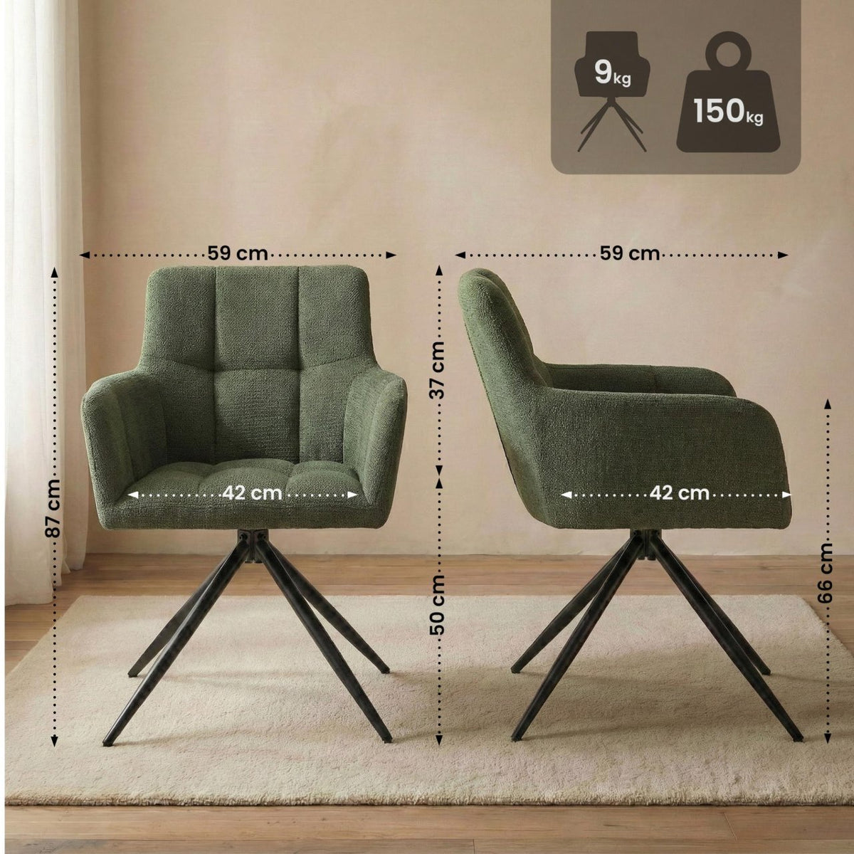 Set van 2 eetkamerstoelen Jonah stof groen grün