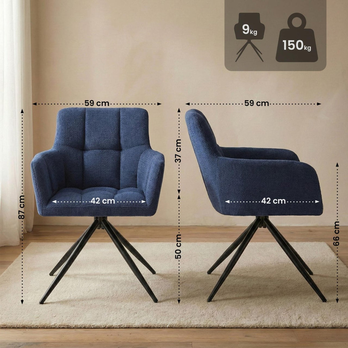 Set van 2 eetkamerstoelen Jonah stof donkerblauw dunkelblau