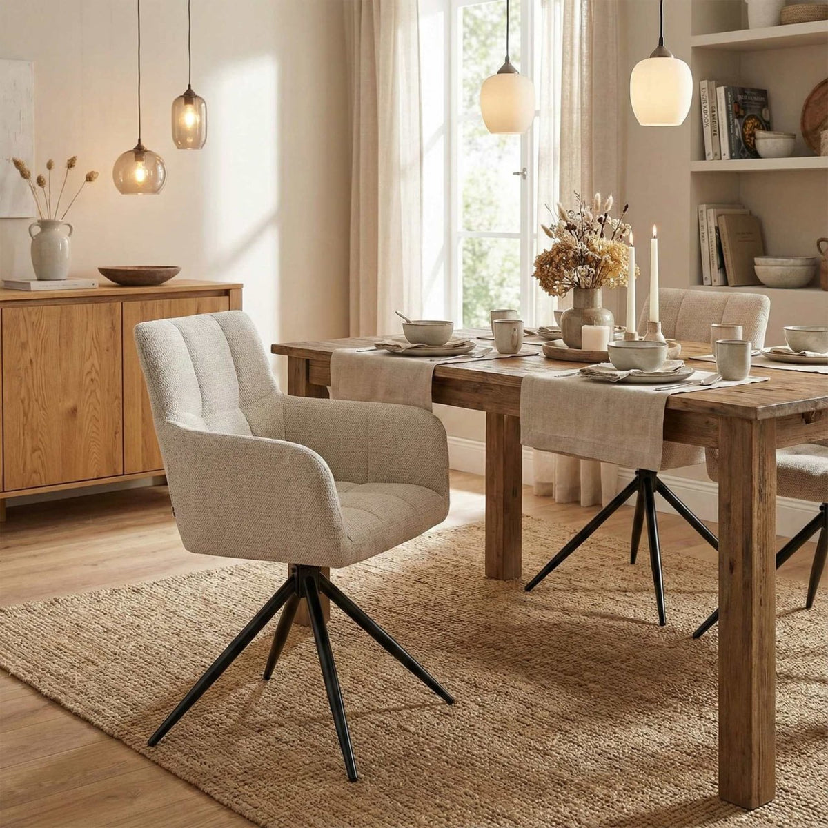 Set van 2 eetkamerstoelen Jonah stof creme creme