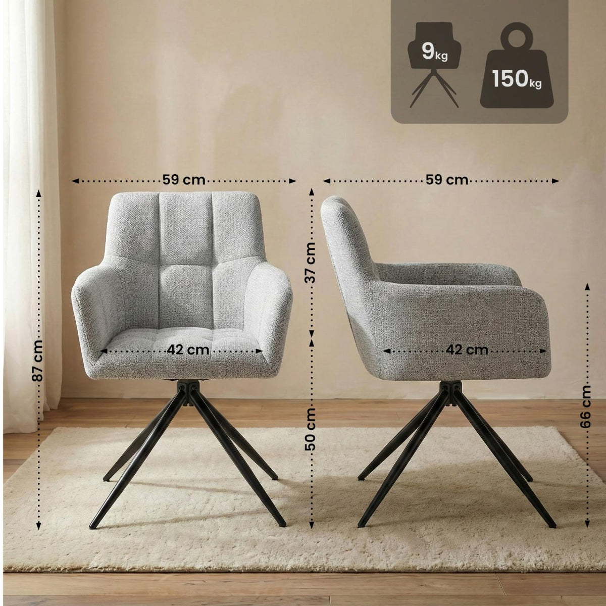 Set van 2 eetkamerstoelen Jonah stof licht grijs hellgrau