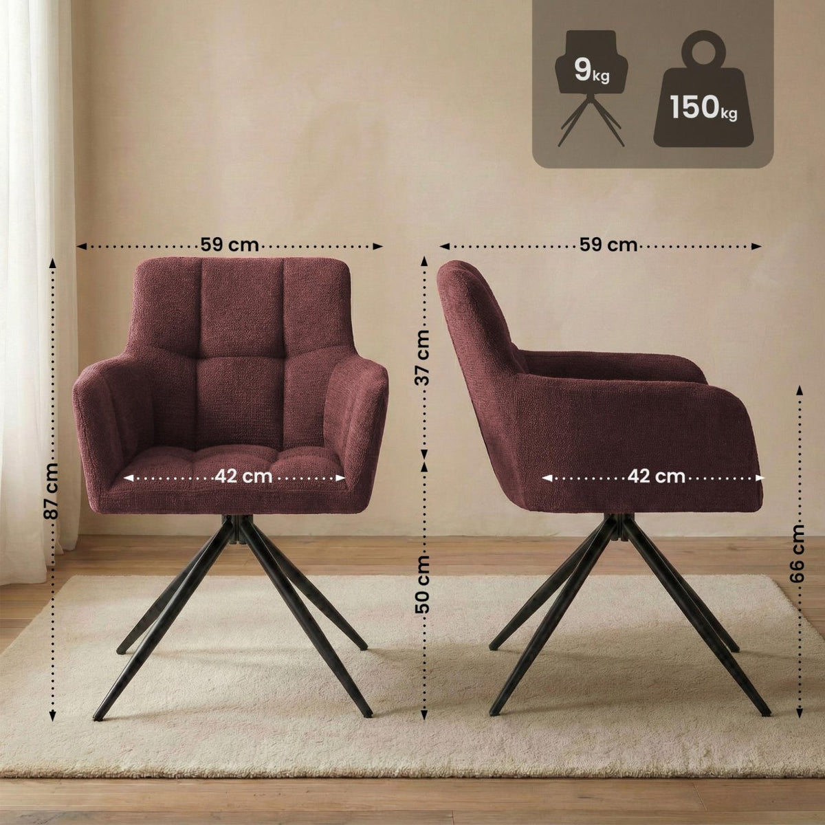 Set van 2 eetkamerstoelen Jonah stof robijnrood rubinrot