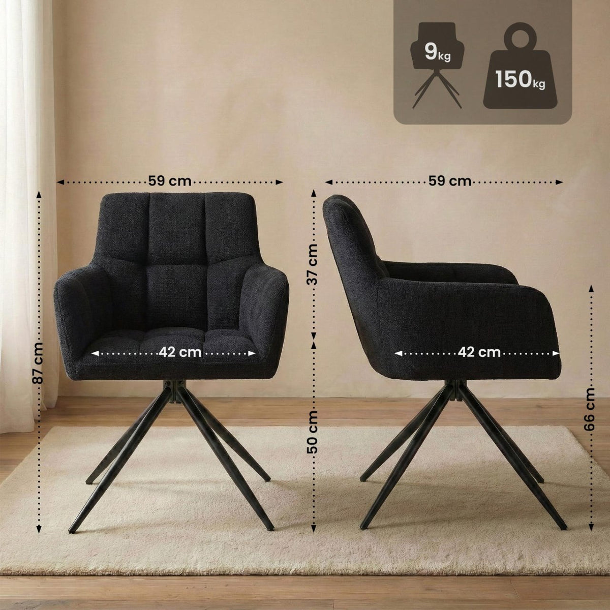 Set van 2 eetkamerstoelen Jonah stof zwart schwarz