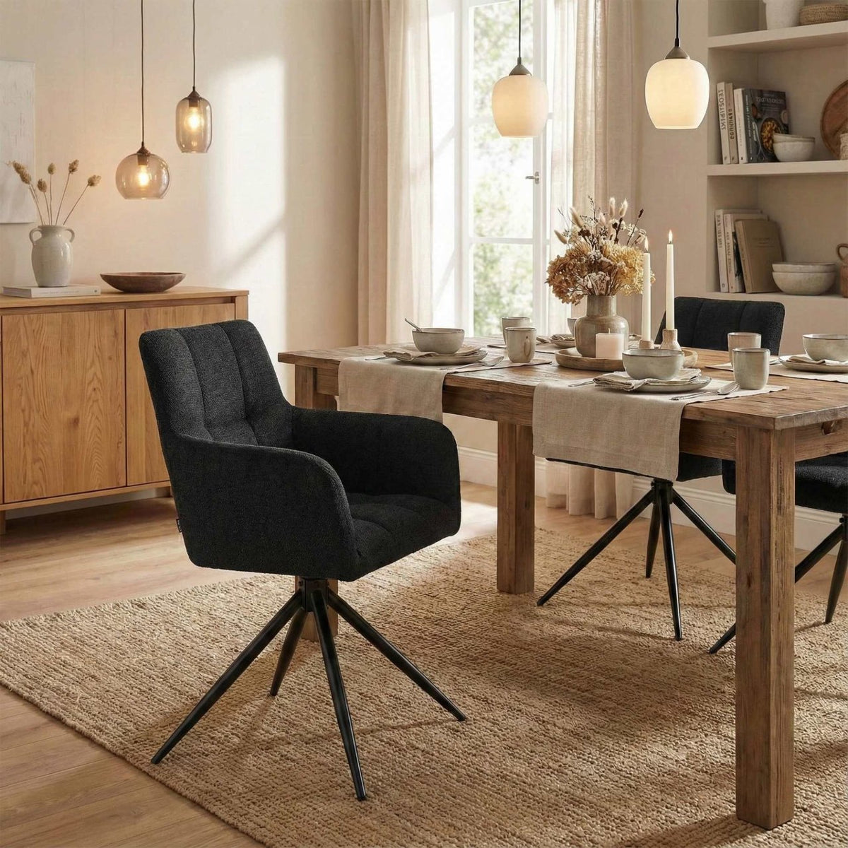 Set van 2 eetkamerstoelen Jonah stof zwart schwarz