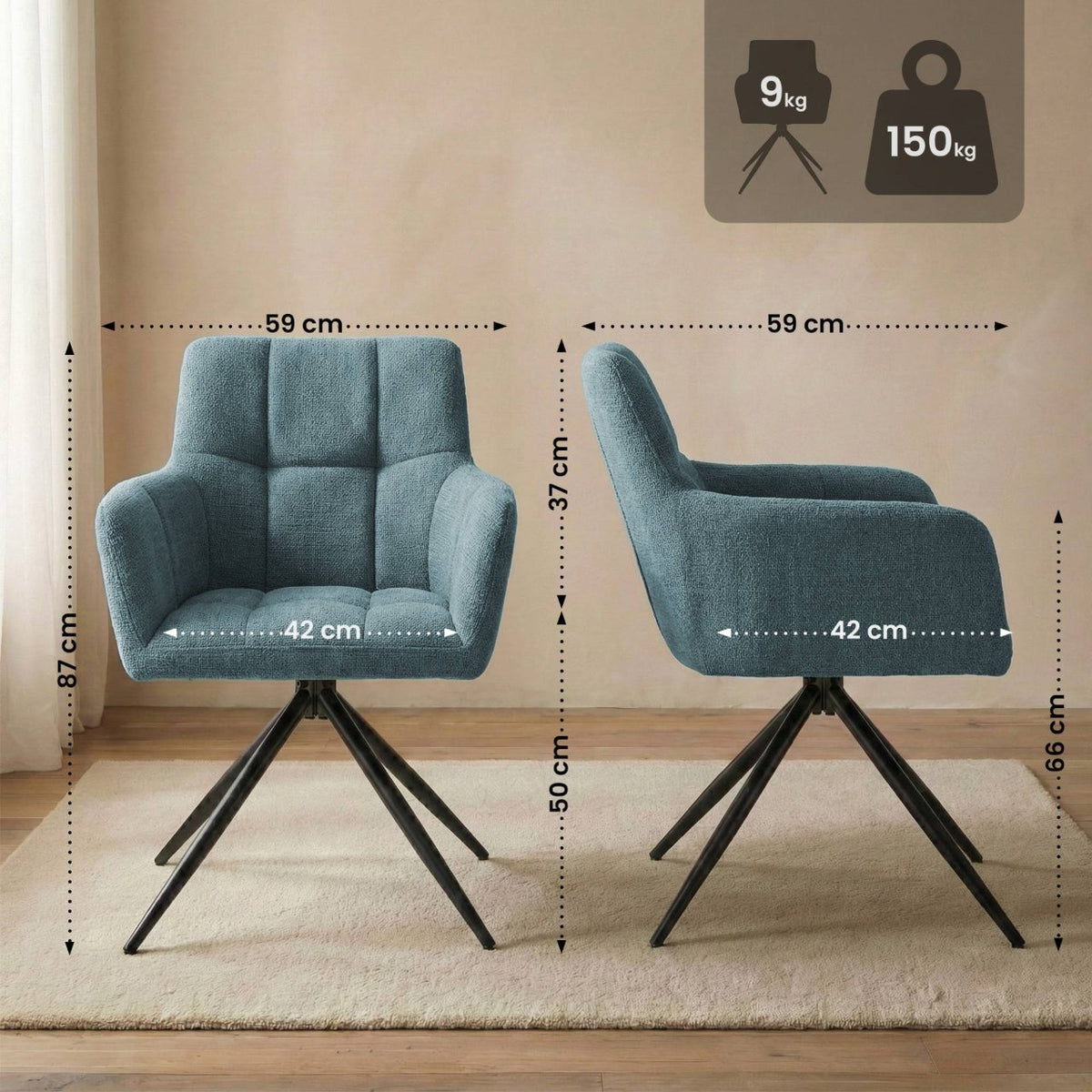 Set van 2 eetkamerstoelen Jonah stof turkis türkis