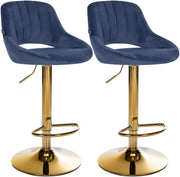 Set van 2 Barkrukken Milet Fluweel blauw,Metaal Goud blau