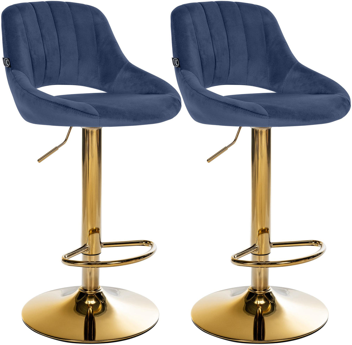 Set van 2 Barkrukken Milet Fluweel blauw,Metaal Goud blau