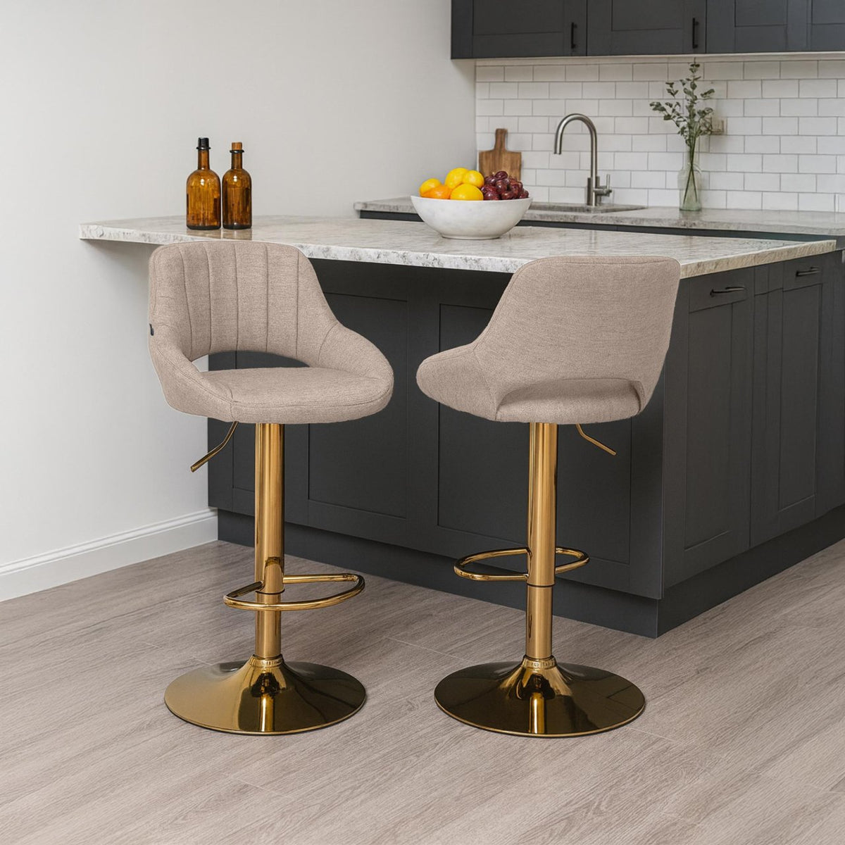Barkruk Milet stof taupe,goud taupe