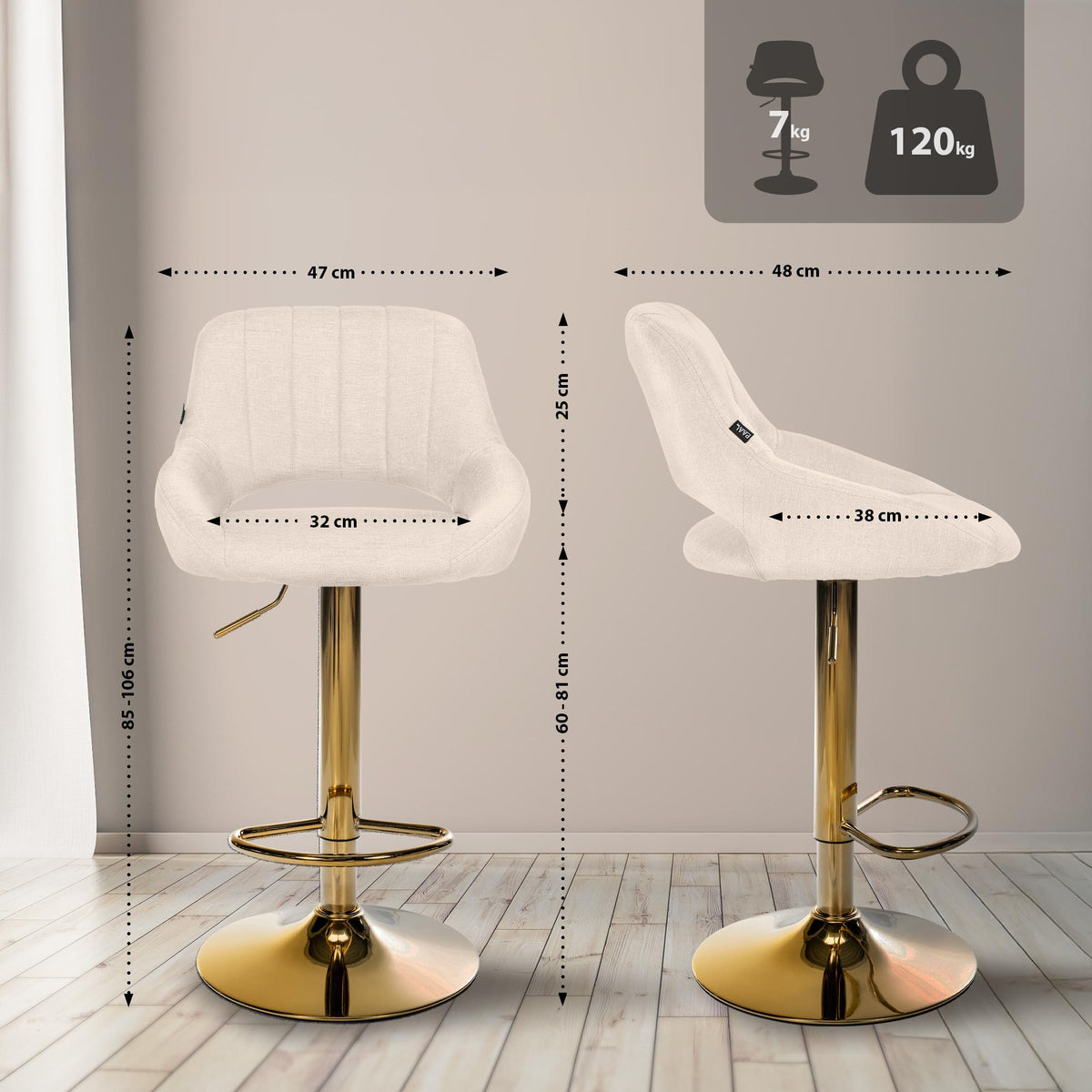 Barkruk Milet stof creme,goud creme