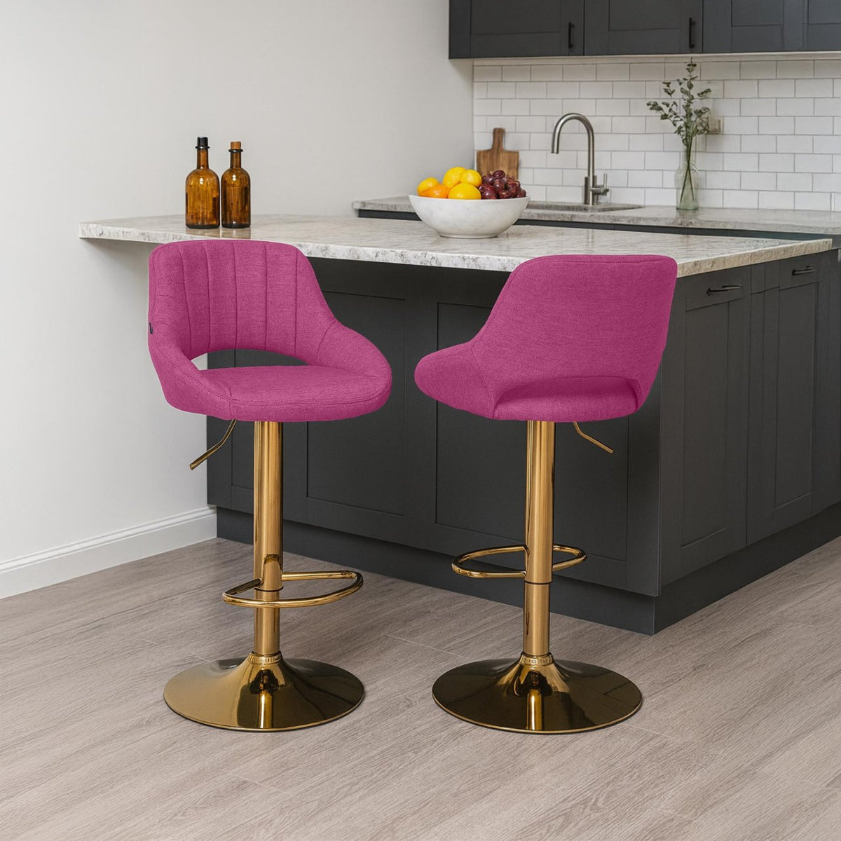 Set van 2 barkrukken Milet stof purper,Metaal Goud lila