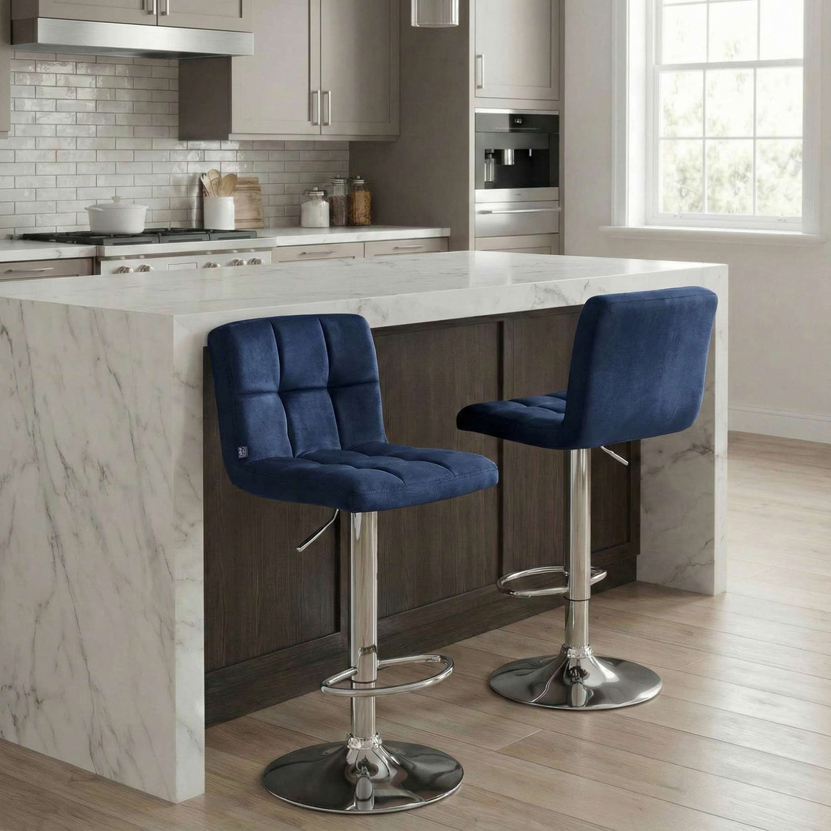 Barkruk Peru Fluweel blauw,chroom blau