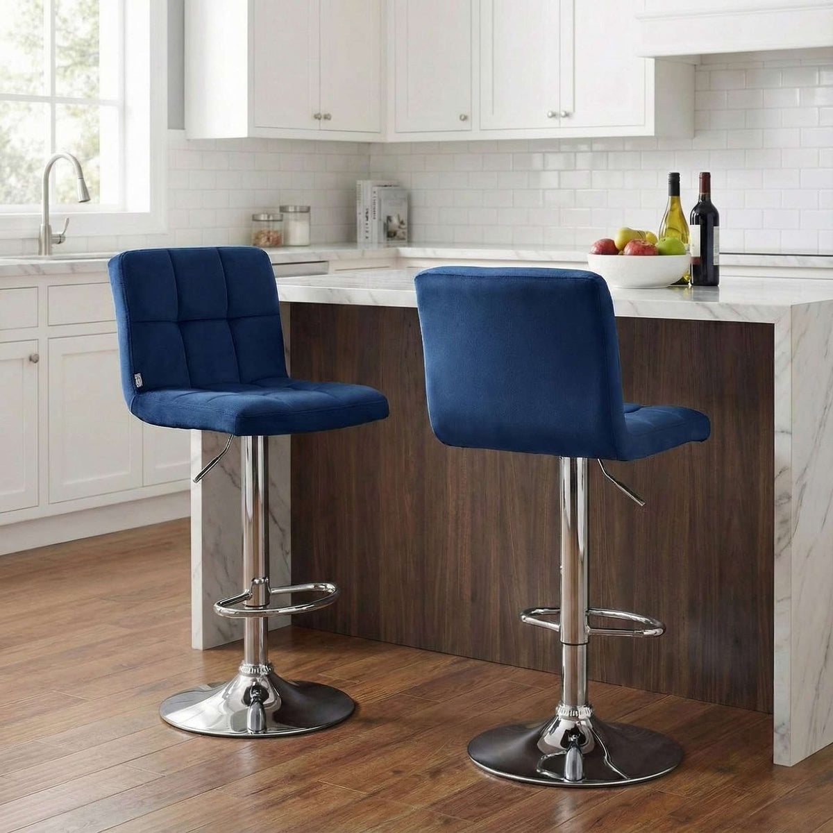 Barkruk Peru Fluweel blauw,chroom blau