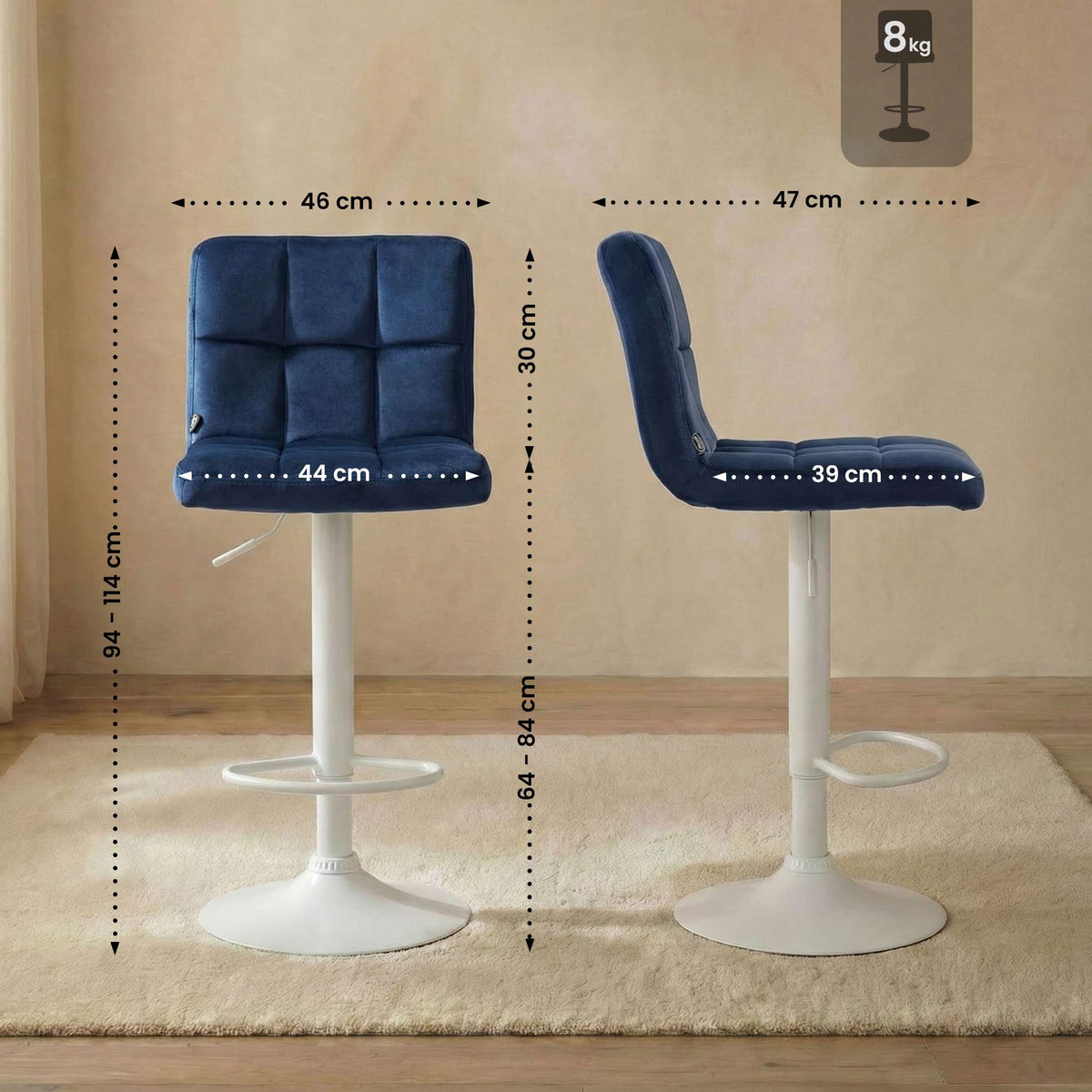 Barkruk Peru Fluweel blauw,wit blau