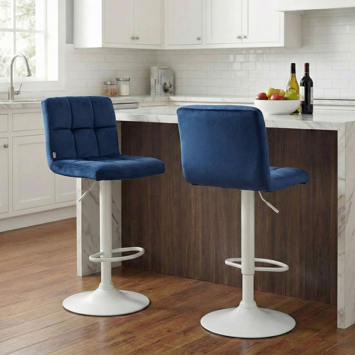 Barkruk Peru Fluweel blauw,wit blau