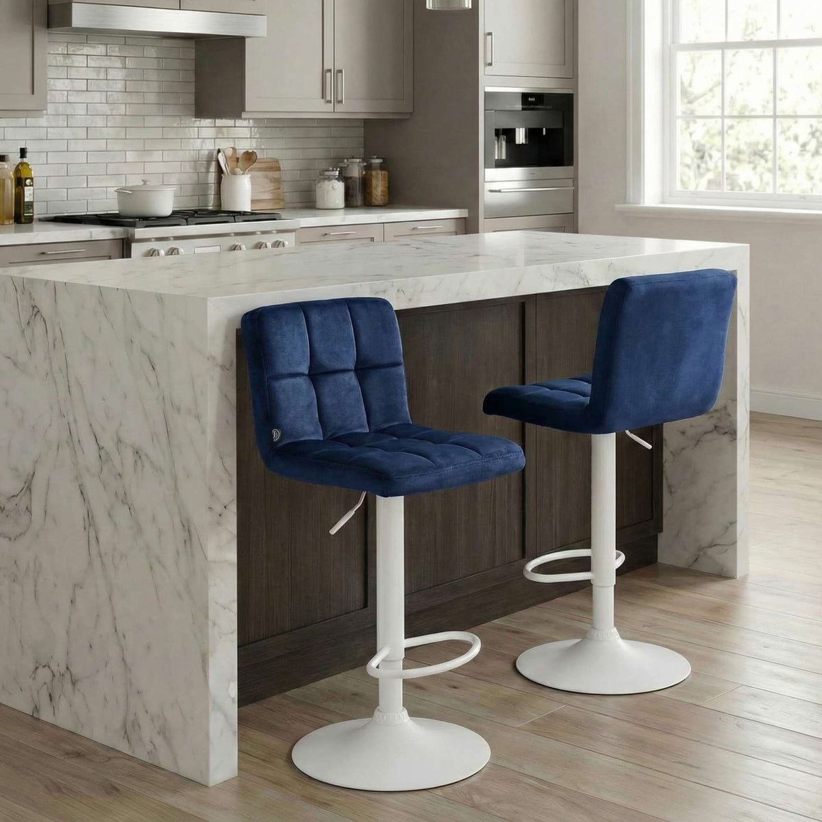 Barkruk Peru Fluweel blauw,wit blau