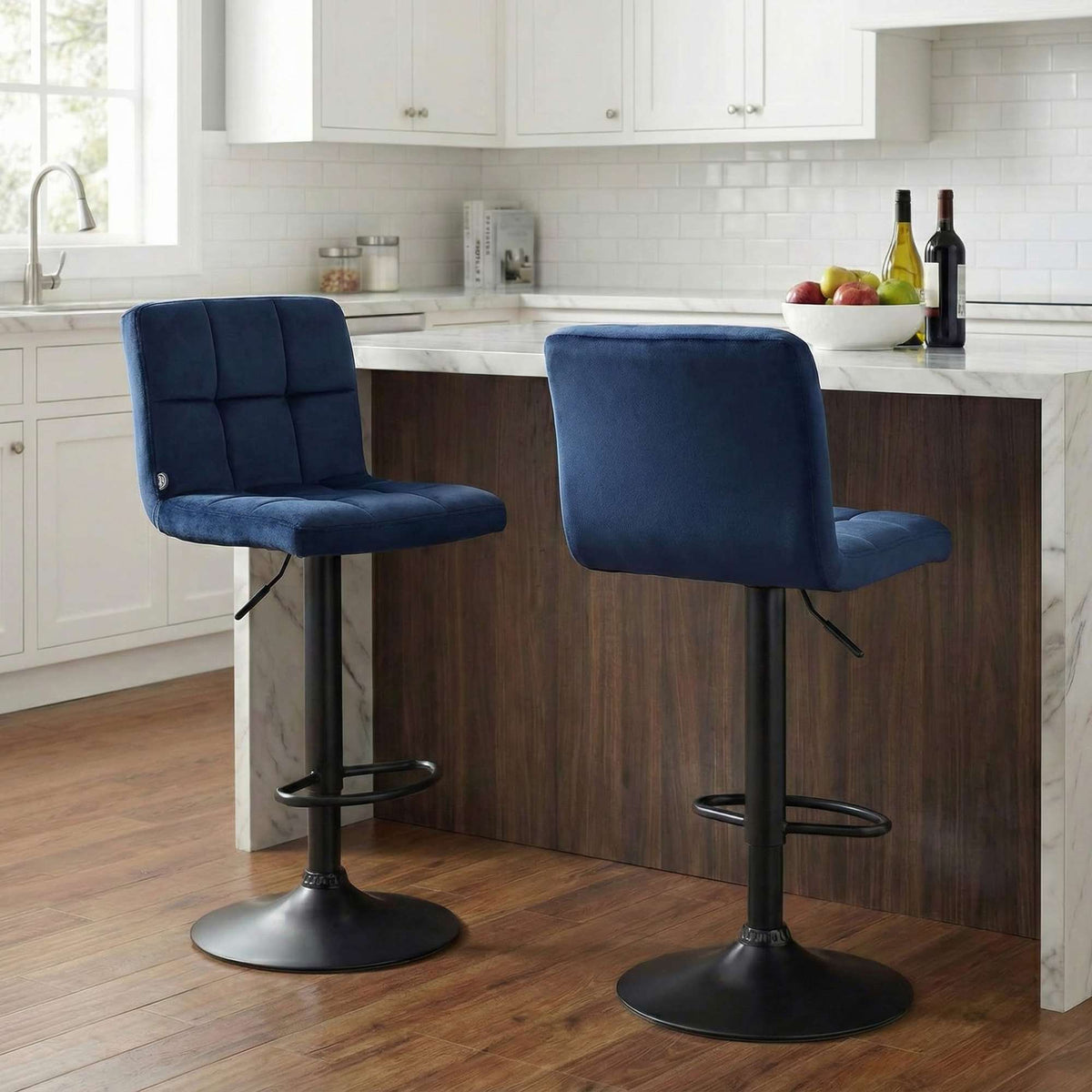 Set van 2 Barkrukken Peru Fluweel blauw,zwart blau