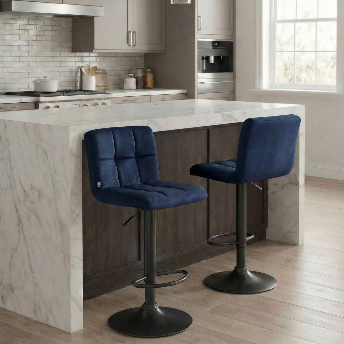 Set van 2 Barkrukken Peru Fluweel blauw,zwart blau