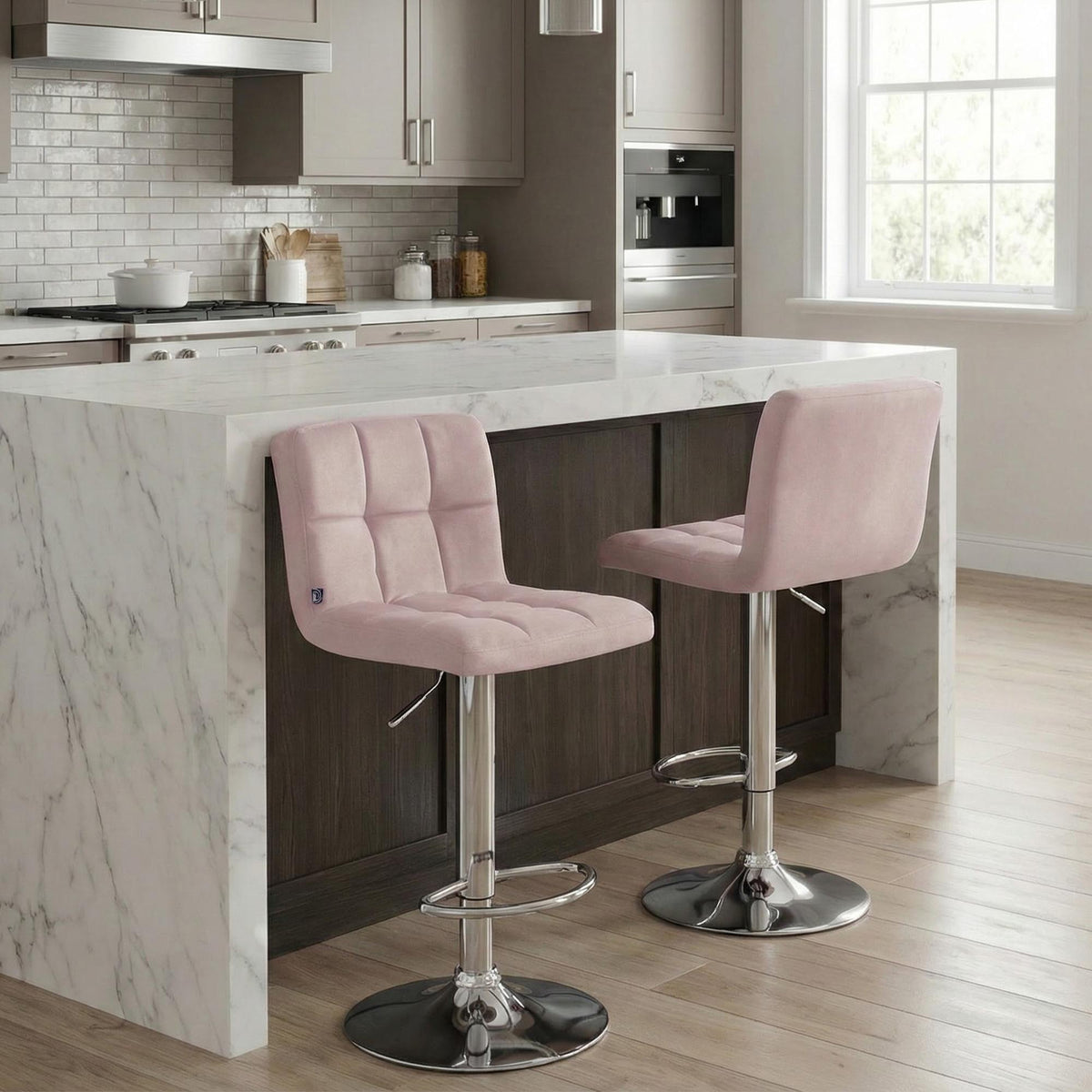 Set van 2 Barkrukken Peru Fluweel rosa,chroom rosa
