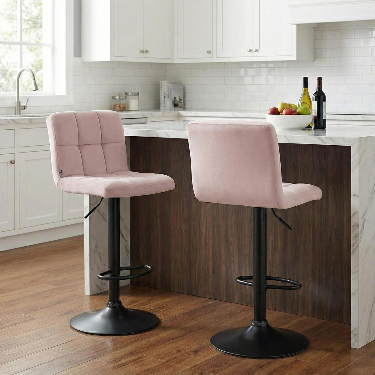 Set van 2 Barkrukken Peru Fluweel rosa,zwart rosa