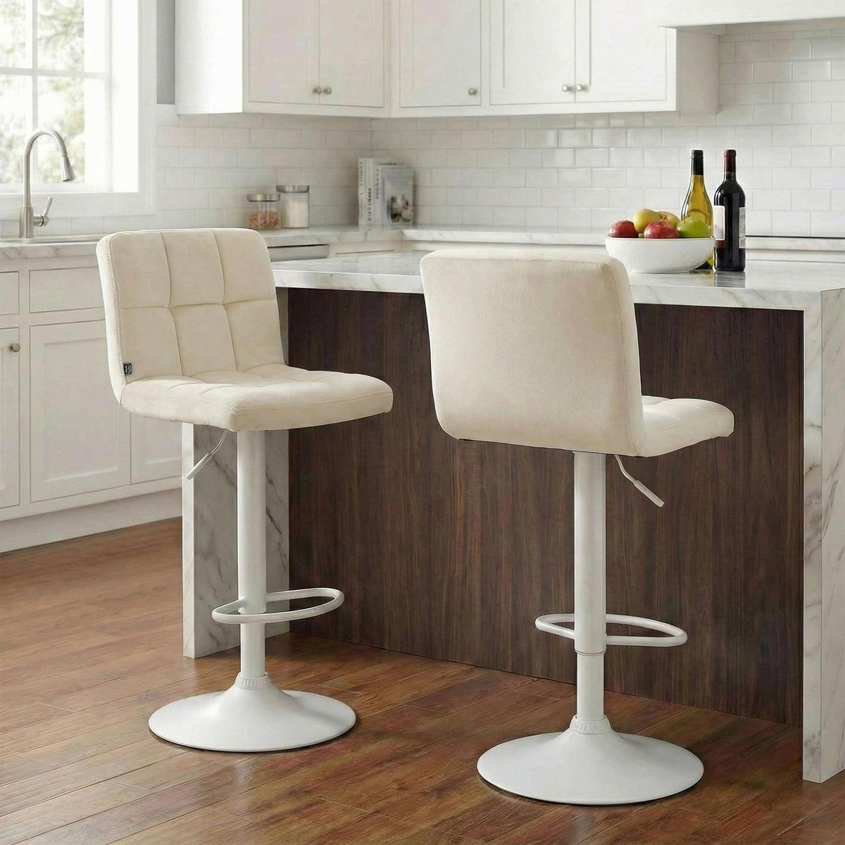 Set van 2 Barkrukken Peru Fluweel creme,wit creme