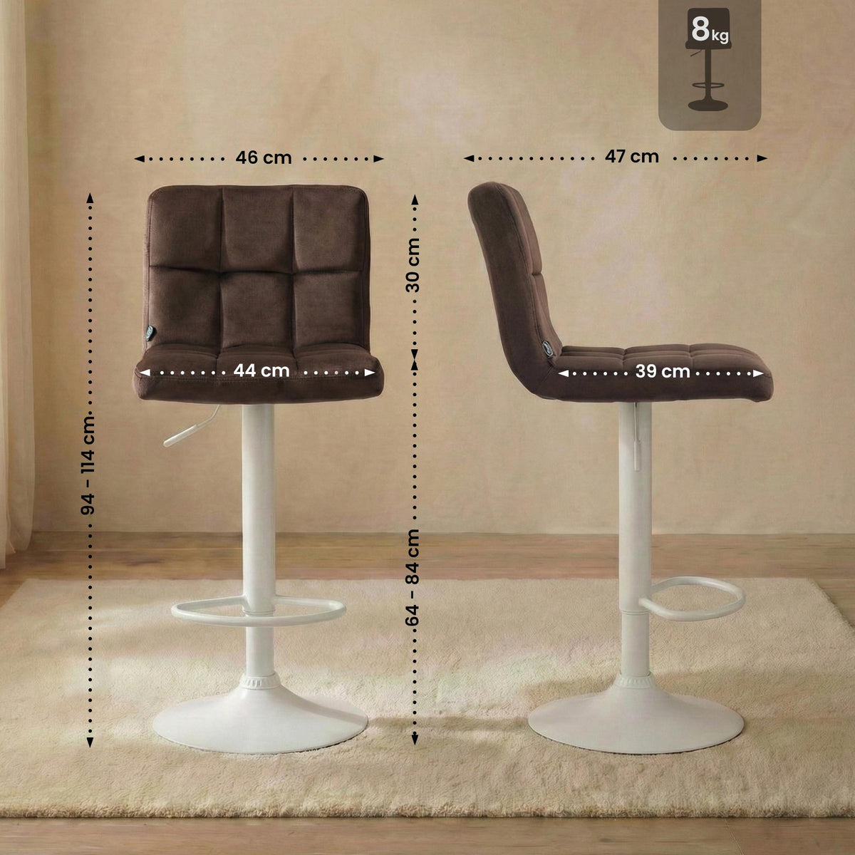 Barkruk Peru Fluweel bruin,wit braun