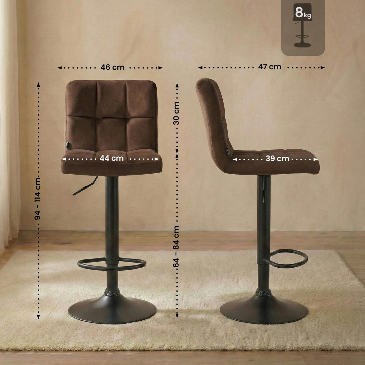 Barkruk Peru Fluweel bruin,zwart braun