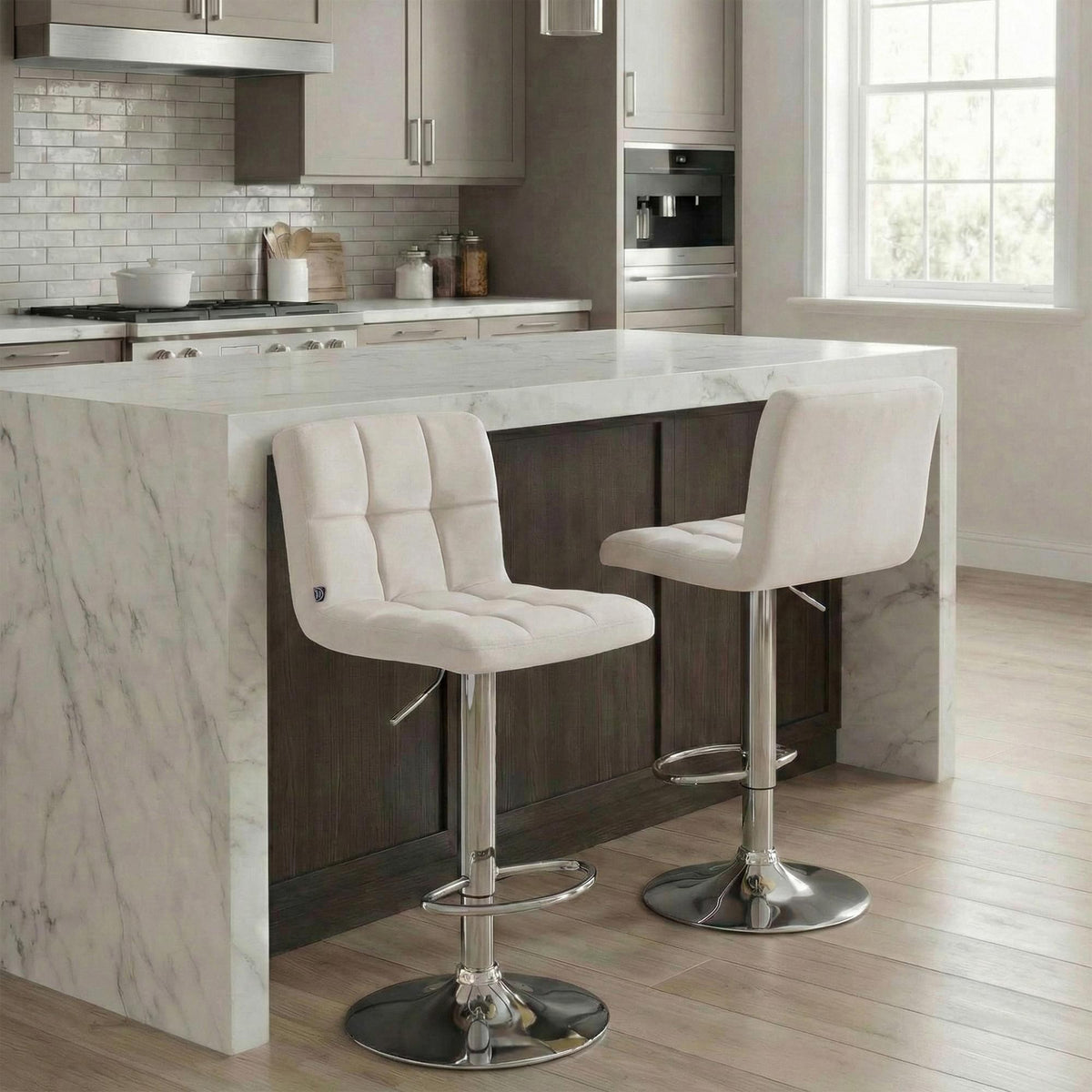 Barkruk Peru Fluweel creme,chroom creme