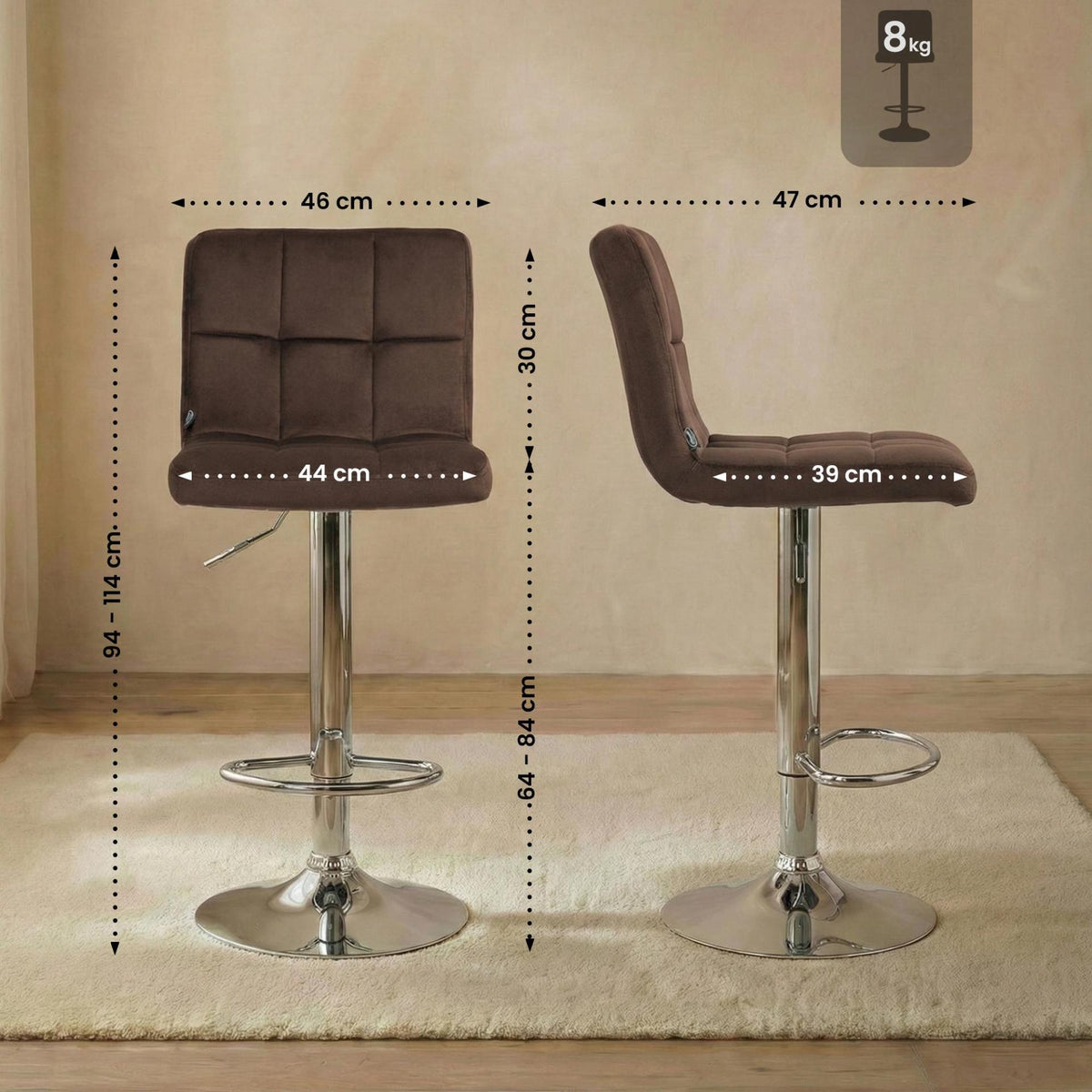 Barkruk Peru Fluweel bruin,chroom braun