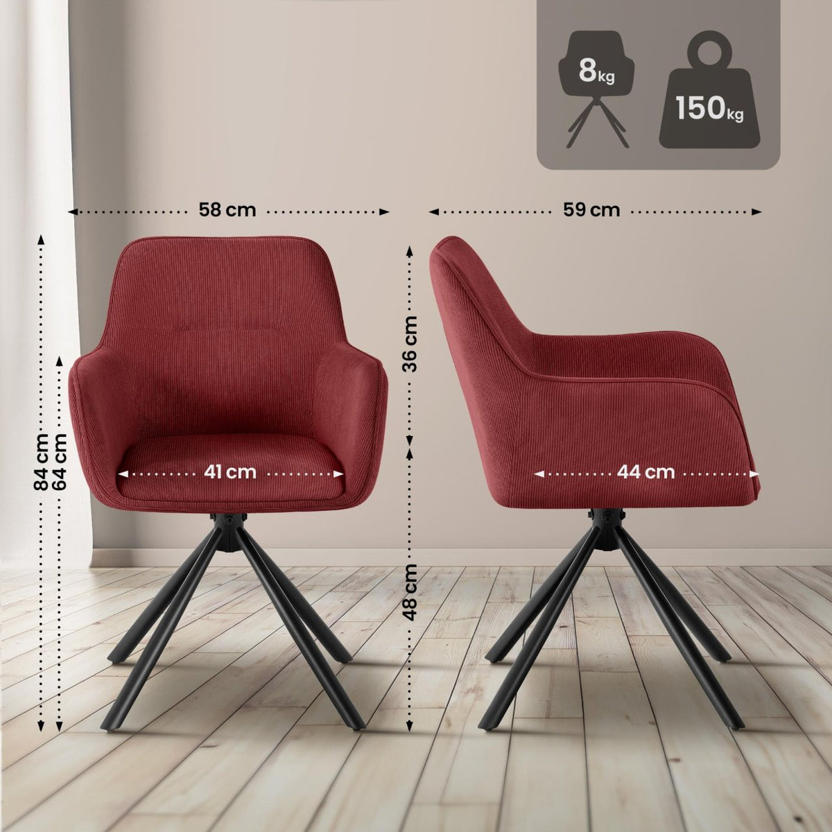 Stuhl Tipton Cord bordeauxrot