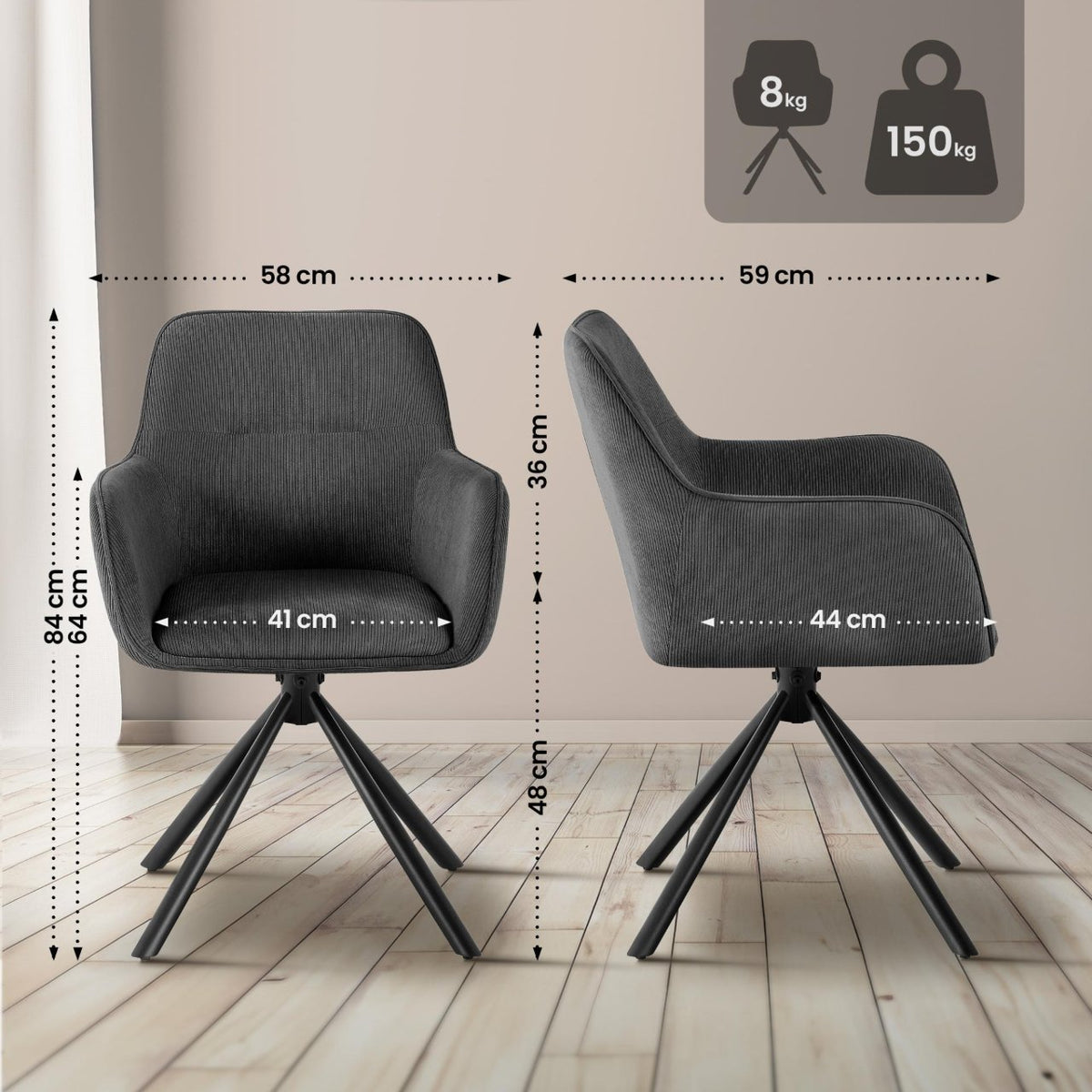 Stuhl Tipton Cord grau