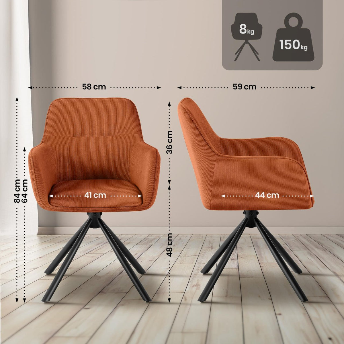 Stuhl Tipton Cord orange