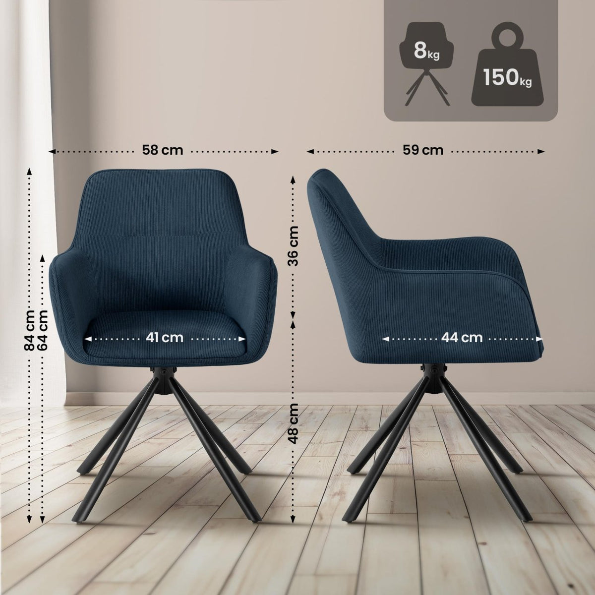 Stuhl Tipton Cord blau