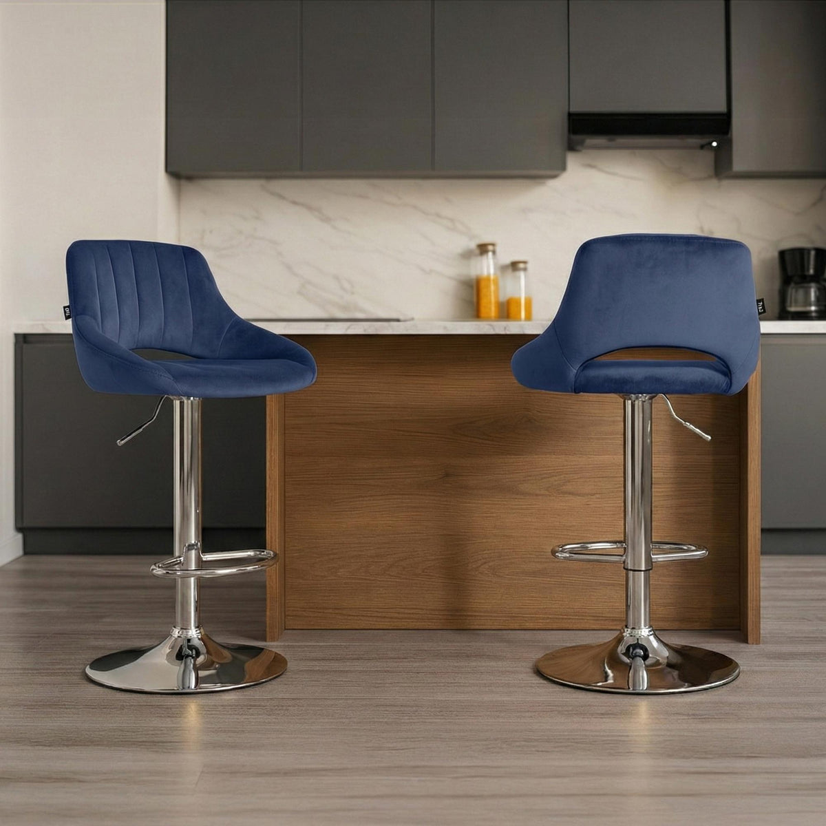 Barkruk Milet Fluweel blauw,chroom blau
