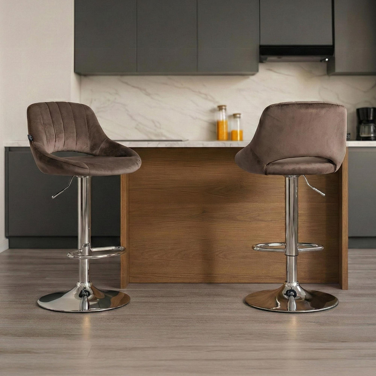 Barkruk Milet Fluweel bruin,chroom braun