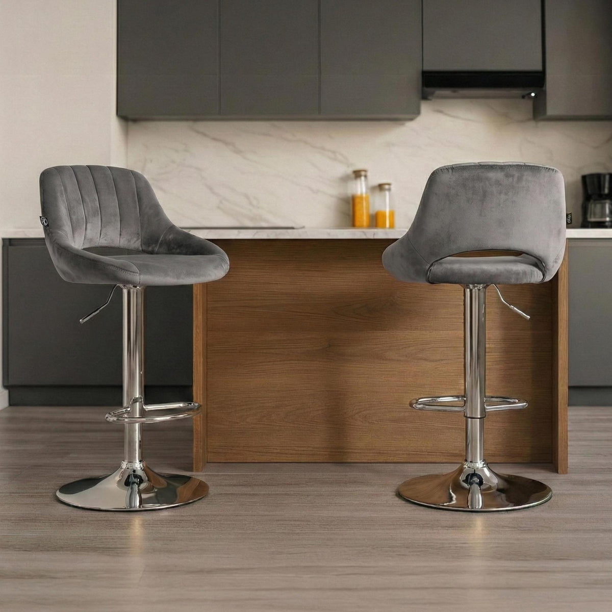 Barkruk Milet Fluweel donkergrijs,chroom dunkelgrau