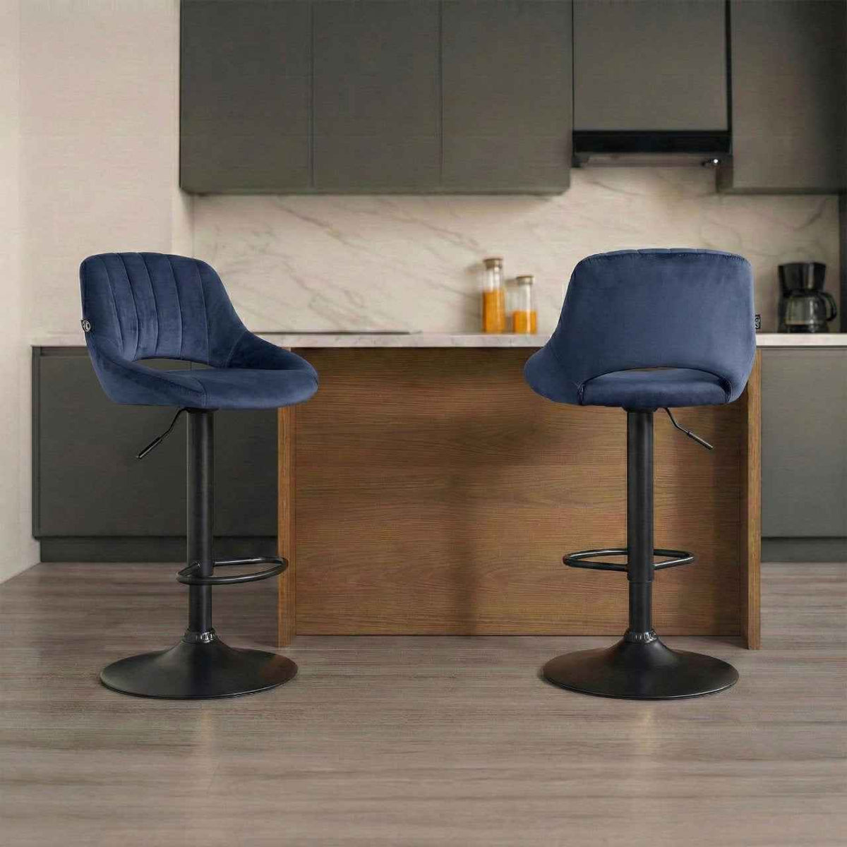 Barkruk Milet Fluweel blauw,zwart blau