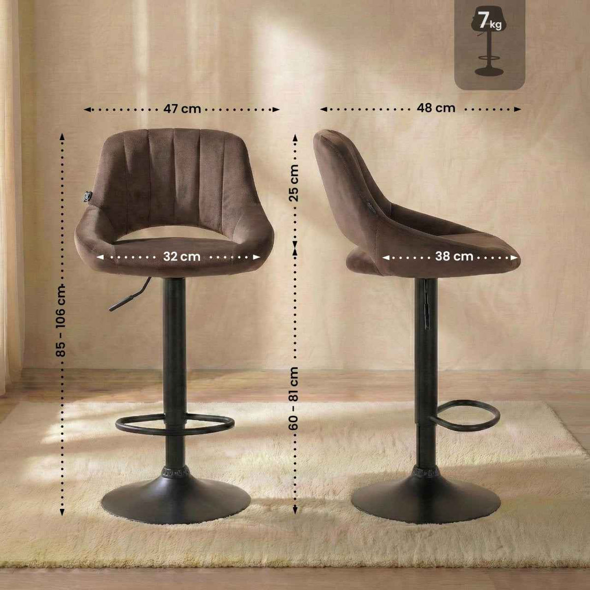 Barkruk Milet Fluweel bruin,zwart braun