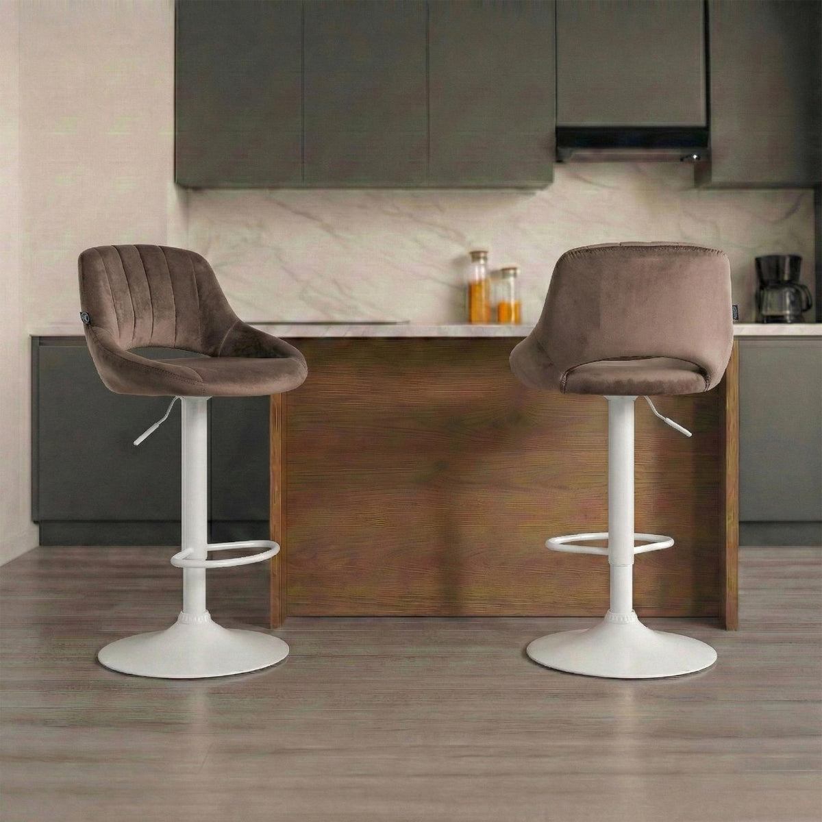 Barkruk Milet Fluweel bruin,wit braun