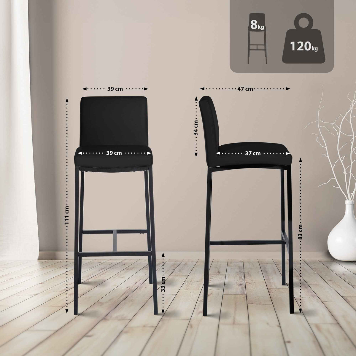 Set van 2 barkrukken Freeport zwart,Kunstleer schwarz