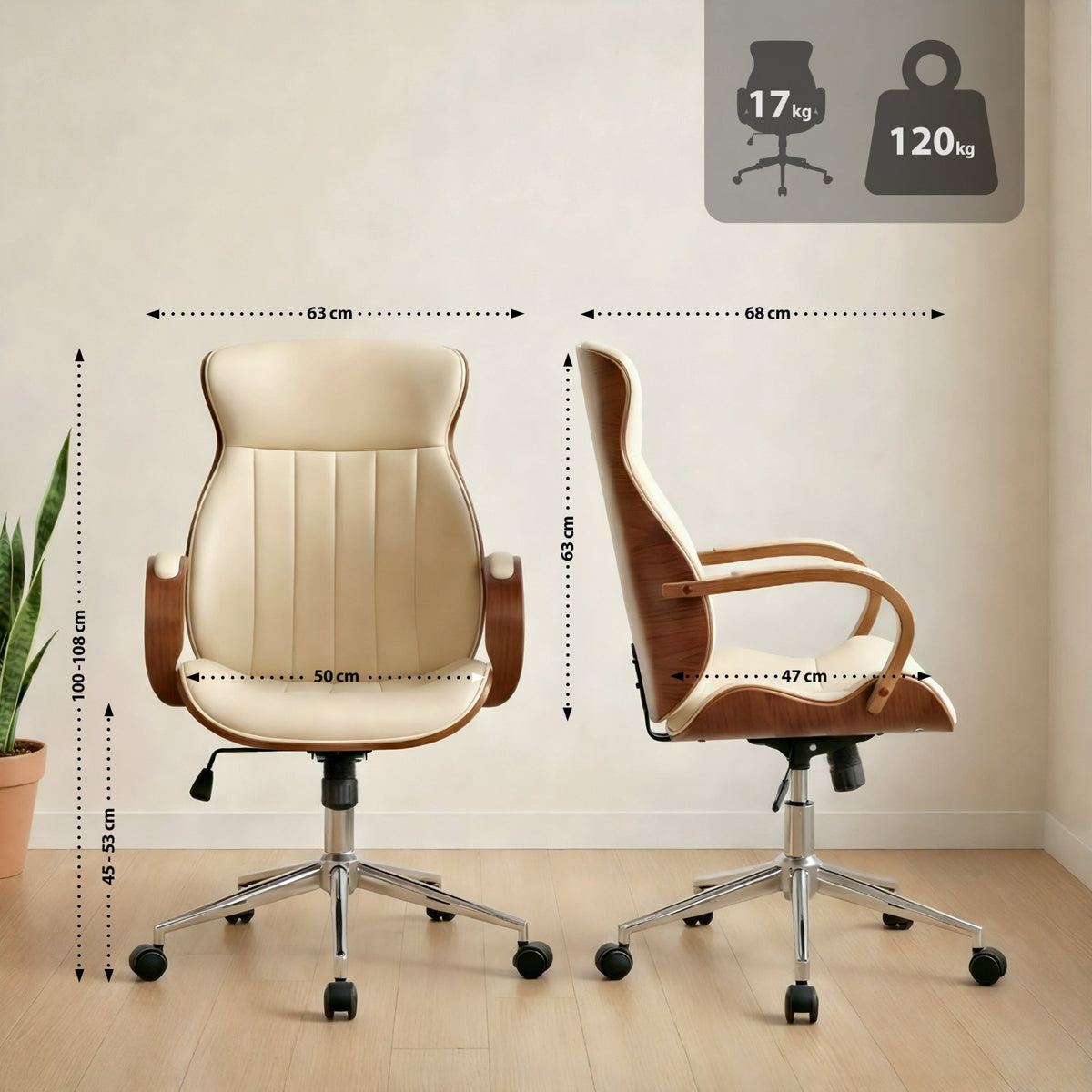 Bureaustoel Melilla Kunstleer walnoot/creme walnuss/creme