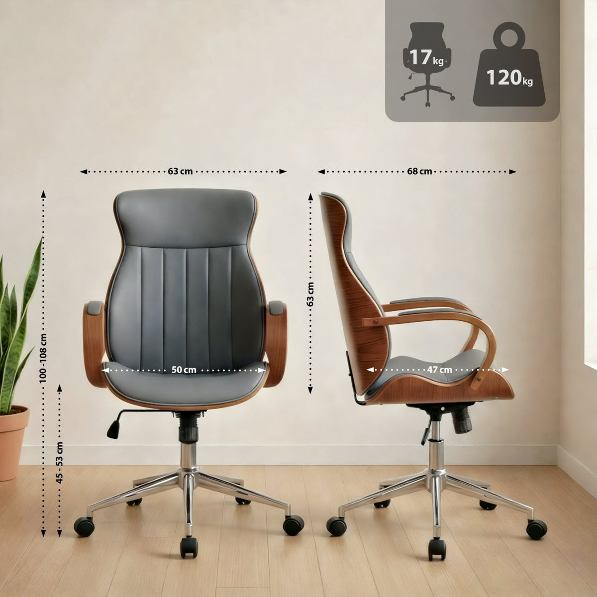 Bureaustoel Melilla Kunstleer walnoot/grijs walnuss/grau
